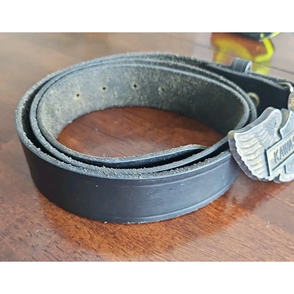 Vintage Kawasaki Motorcycles Buckle With Black Leather Belt, 49" - Picture 7 of 8
